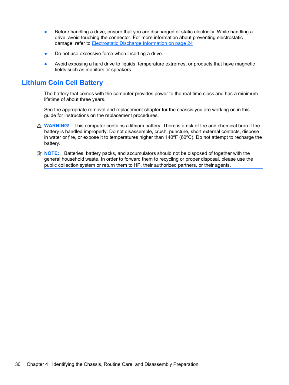 Lithium coin cell battery | HP 8080 ELITE BUSINESS User Manual | Page 42 / 284