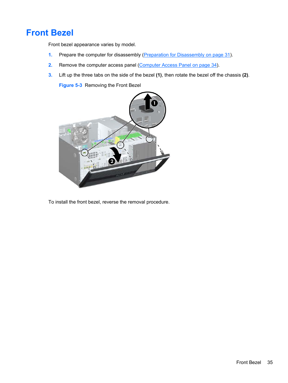 Front bezel | HP 8080 ELITE BUSINESS User Manual | Page 47 / 284