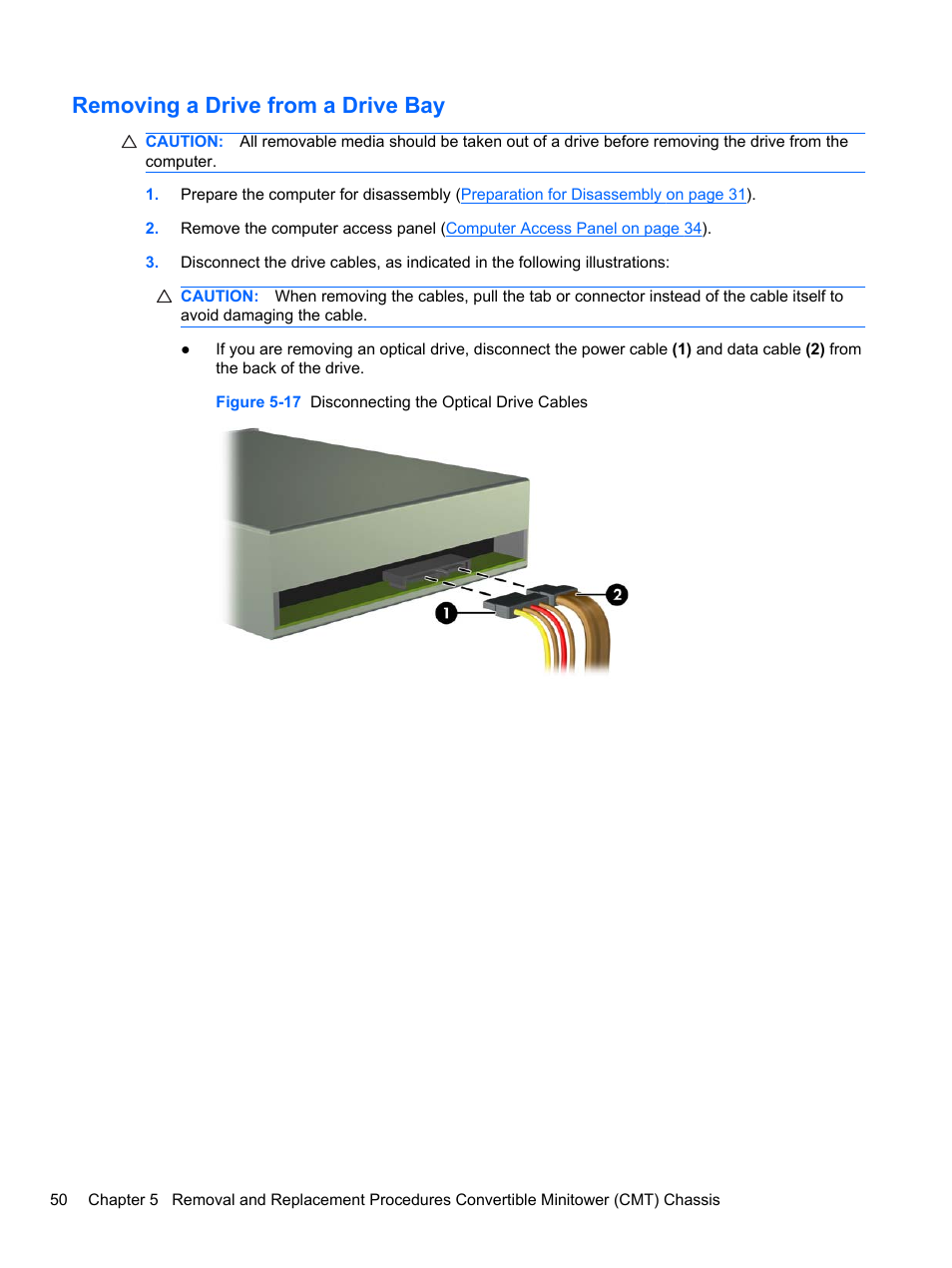 Removing a drive from a drive bay | HP 8080 ELITE BUSINESS User Manual | Page 62 / 284