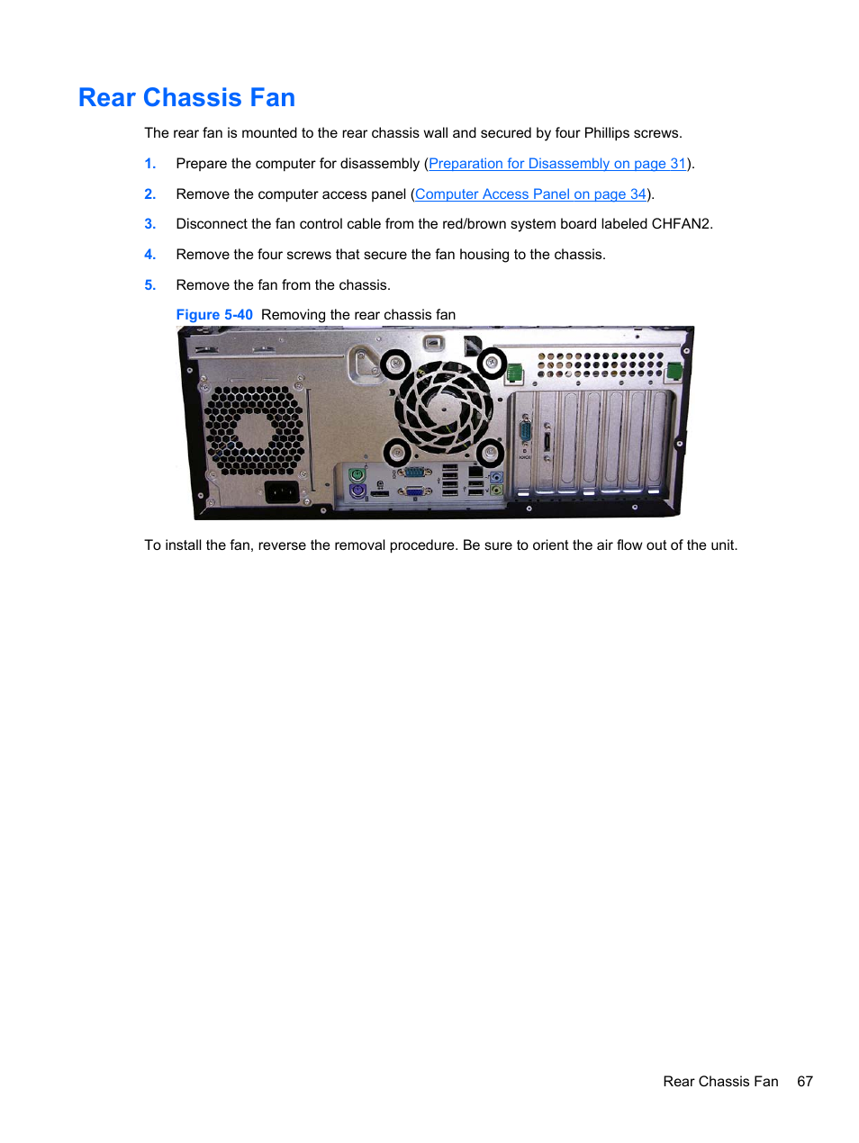 Rear chassis fan | HP 8080 ELITE BUSINESS User Manual | Page 79 / 284