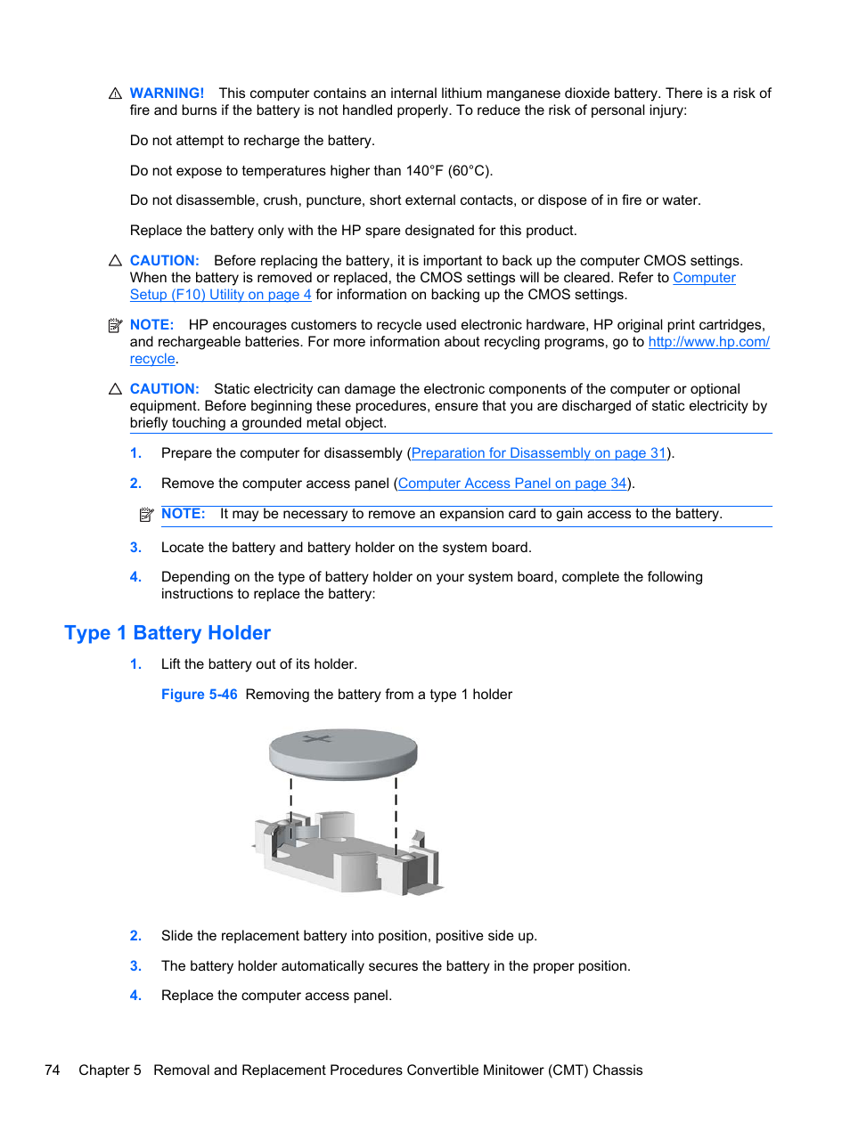 Type 1 battery holder | HP 8080 ELITE BUSINESS User Manual | Page 86 / 284