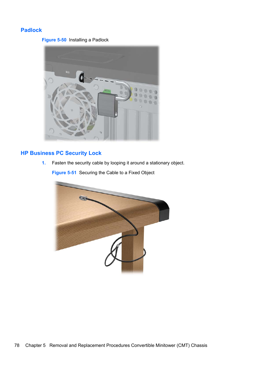 Padlock, Hp business pc security lock, Padlock hp business pc security lock | HP 8080 ELITE BUSINESS User Manual | Page 90 / 284