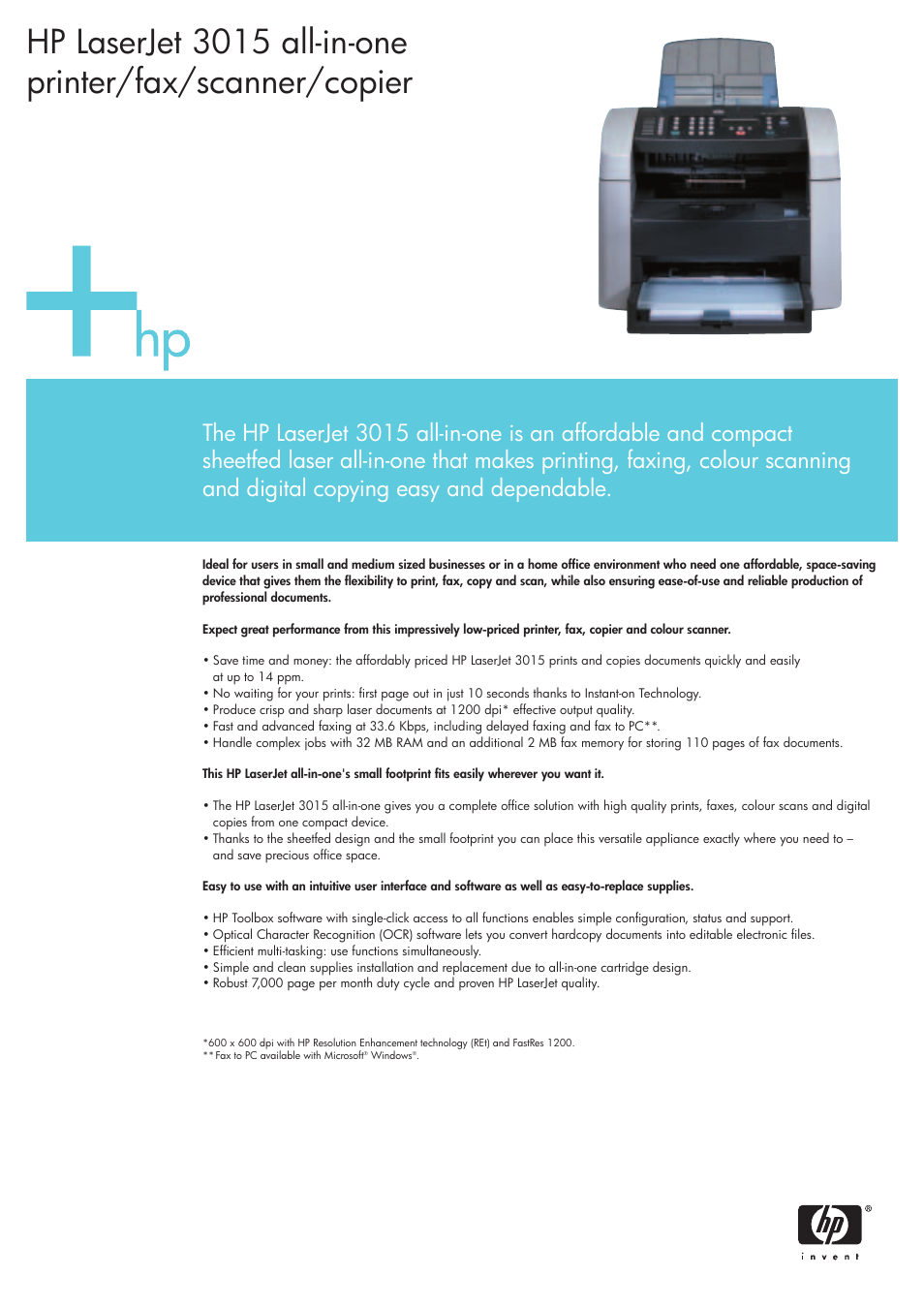 HP 3015 User Manual | 2 pages