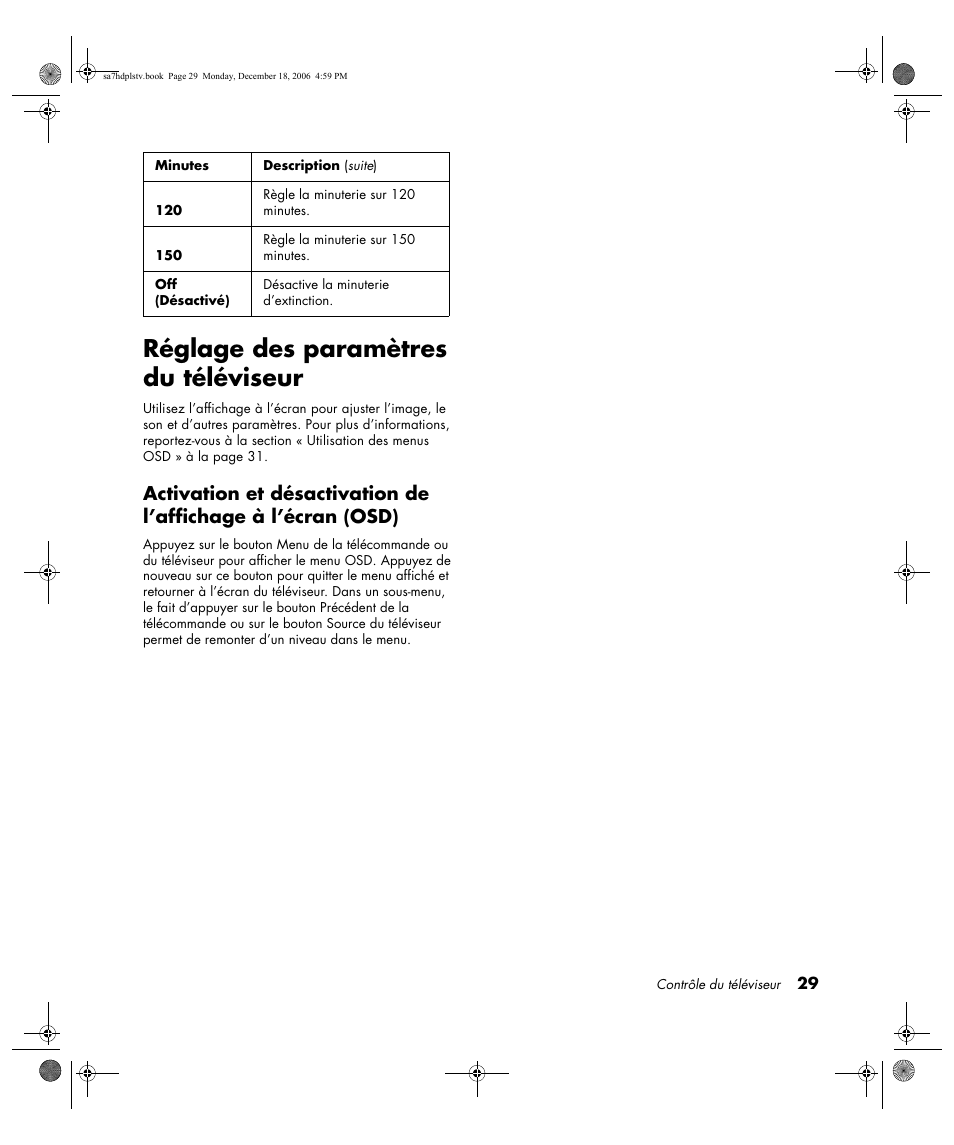 Réglage des paramètres du téléviseur | HP PL4272N User Manual | Page 103 / 198