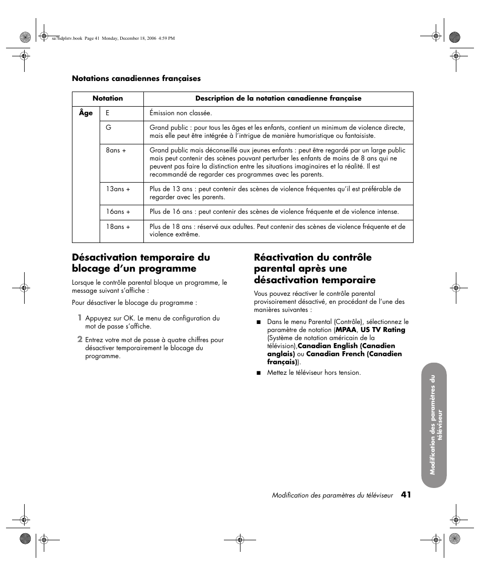 Désactivation temporaire du blocage d’un programme | HP PL4272N User Manual | Page 115 / 198