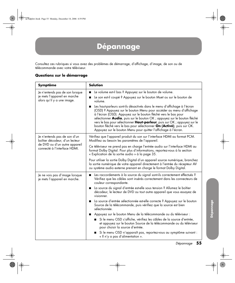 Dépannage | HP PL4272N User Manual | Page 129 / 198