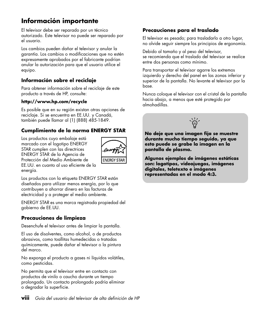Información importante | HP PL4272N User Manual | Page 140 / 198