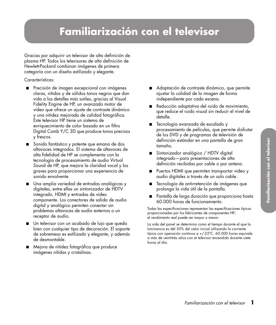 Familiarización con el televisor, El televisor | HP PL4272N User Manual | Page 143 / 198
