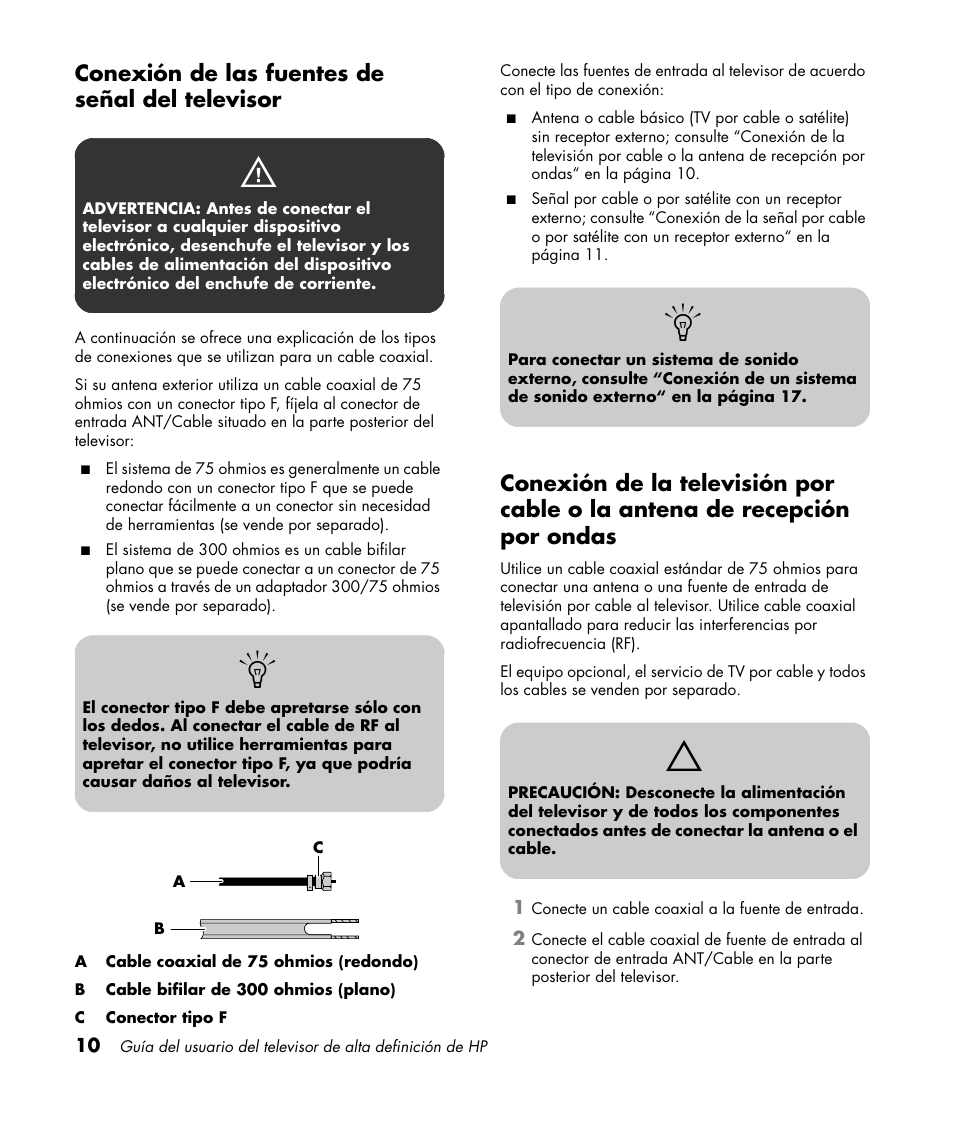 Conexión de las fuentes de señal del televisor | HP PL4272N User Manual | Page 152 / 198