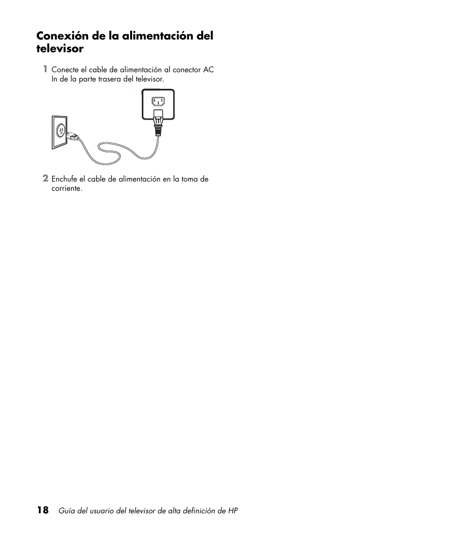 Conexión de la alimentación del televisor | HP PL4272N User Manual | Page 160 / 198