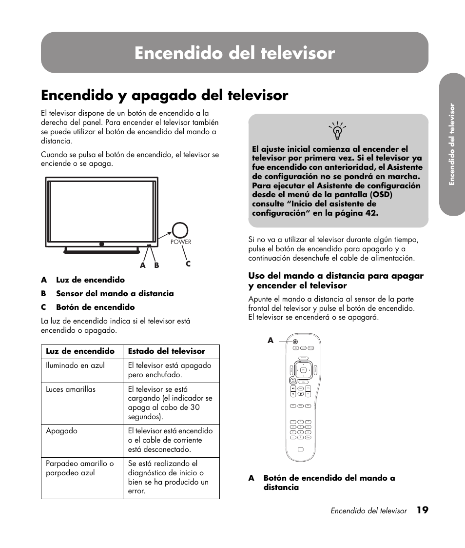 Encendido del televisor, Encendido y apagado del televisor, Sap mts | HP PL4272N User Manual | Page 161 / 198