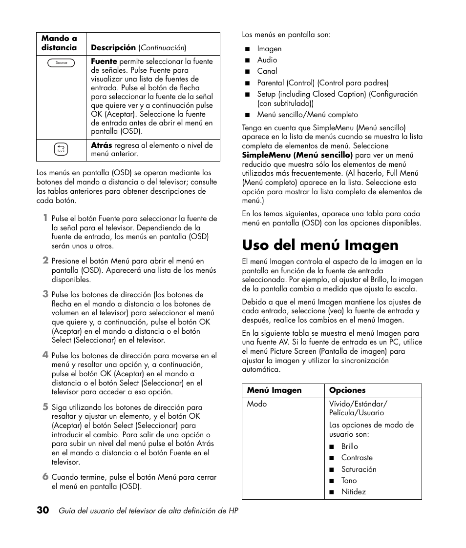Uso del menú imagen | HP PL4272N User Manual | Page 172 / 198