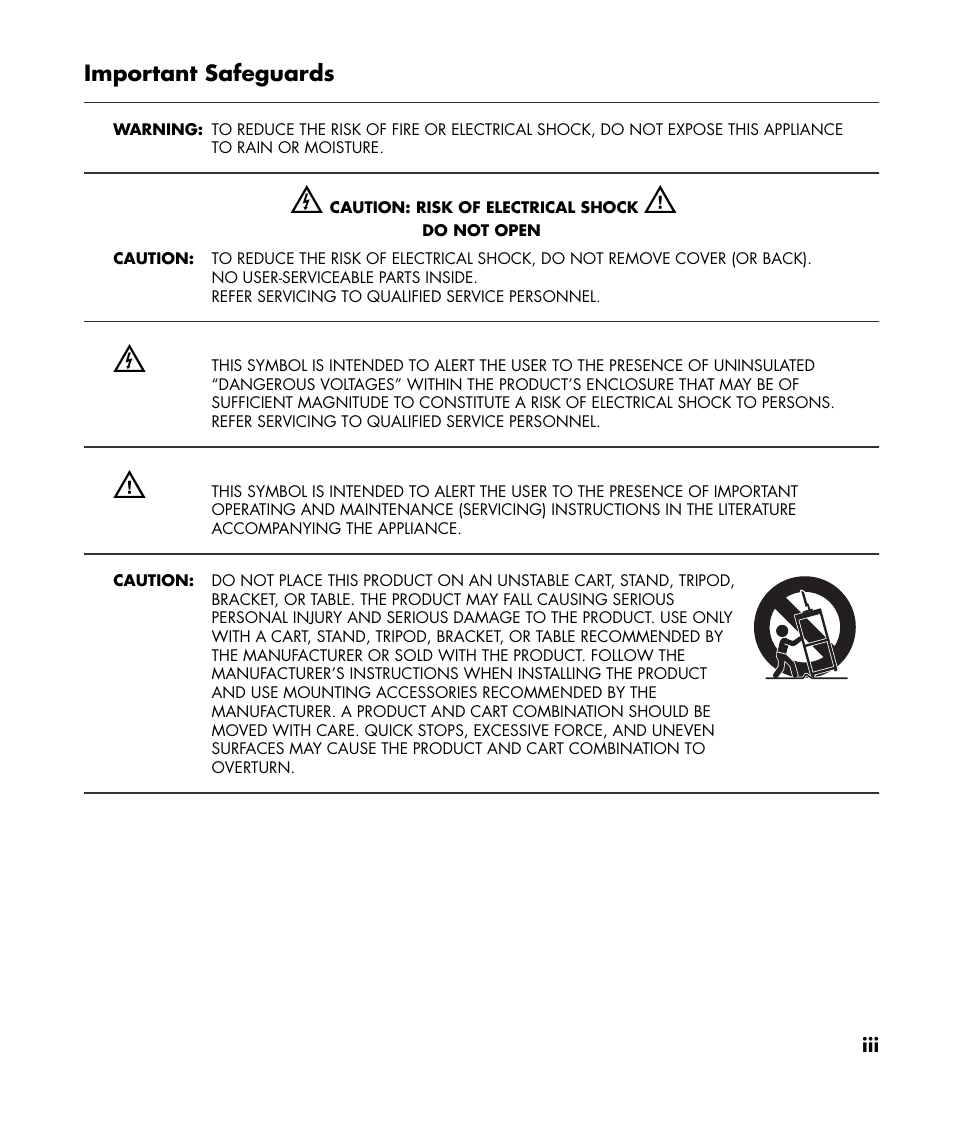 Important safeguards | HP PL4272N User Manual | Page 3 / 198