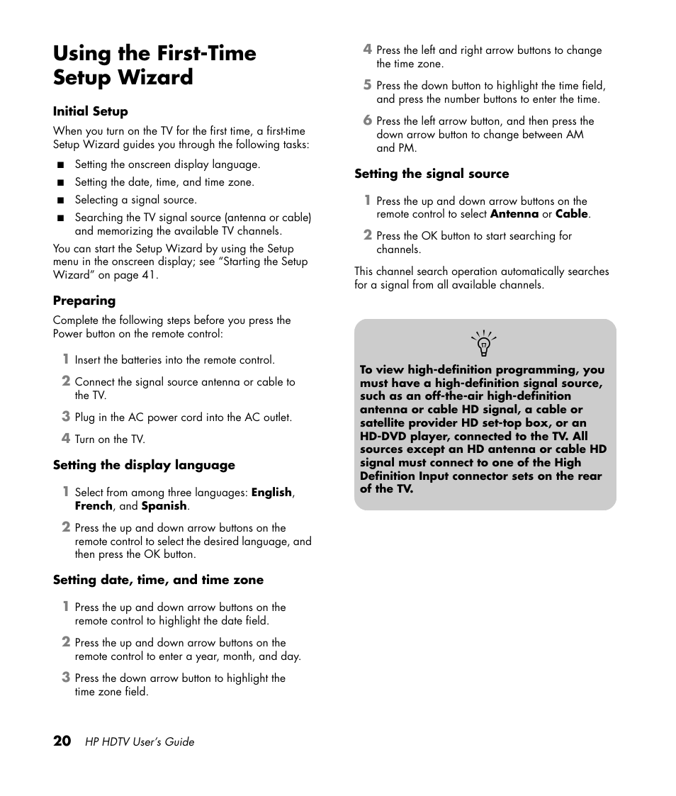 Using the first-time setup wizard | HP PL4272N User Manual | Page 30 / 198