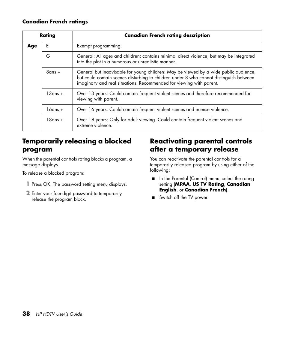 Temporarily releasing a blocked program | HP PL4272N User Manual | Page 48 / 198