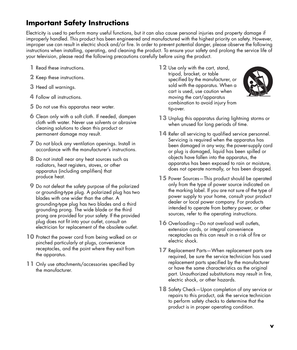 Important safety instructions | HP PL4272N User Manual | Page 5 / 198
