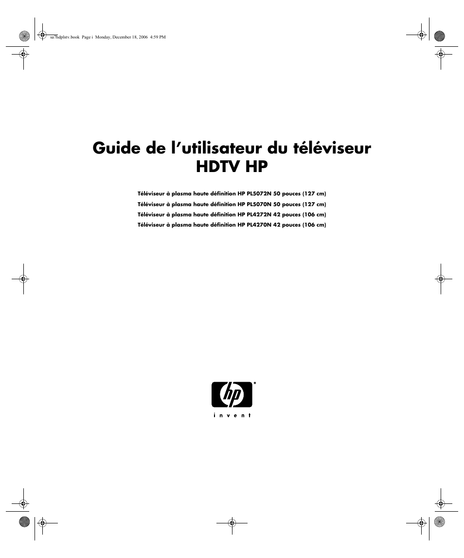 Guide de l’utilisateur du téléviseur hdtv hp | HP PL4272N User Manual | Page 65 / 198