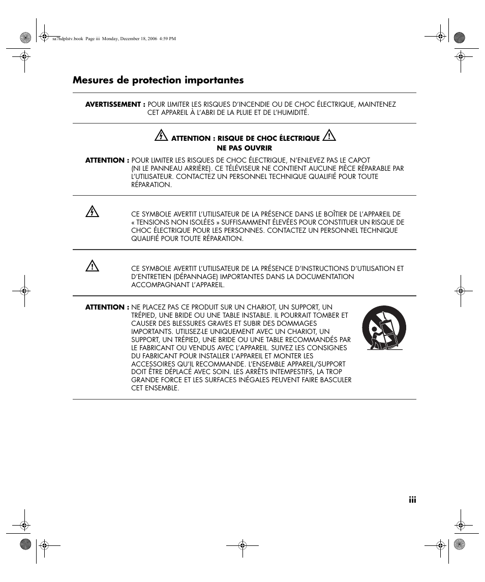 Mesures de protection importantes | HP PL4272N User Manual | Page 67 / 198