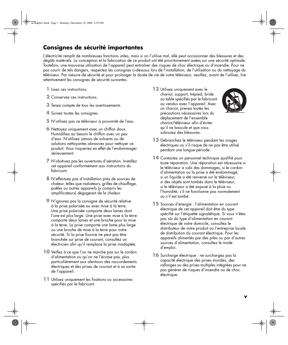 Consignes de sécurité importantes | HP PL4272N User Manual | Page 69 / 198
