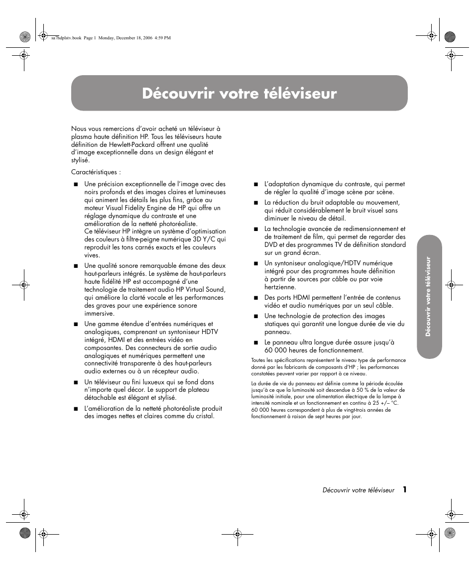 Découvrir votre téléviseur | HP PL4272N User Manual | Page 75 / 198