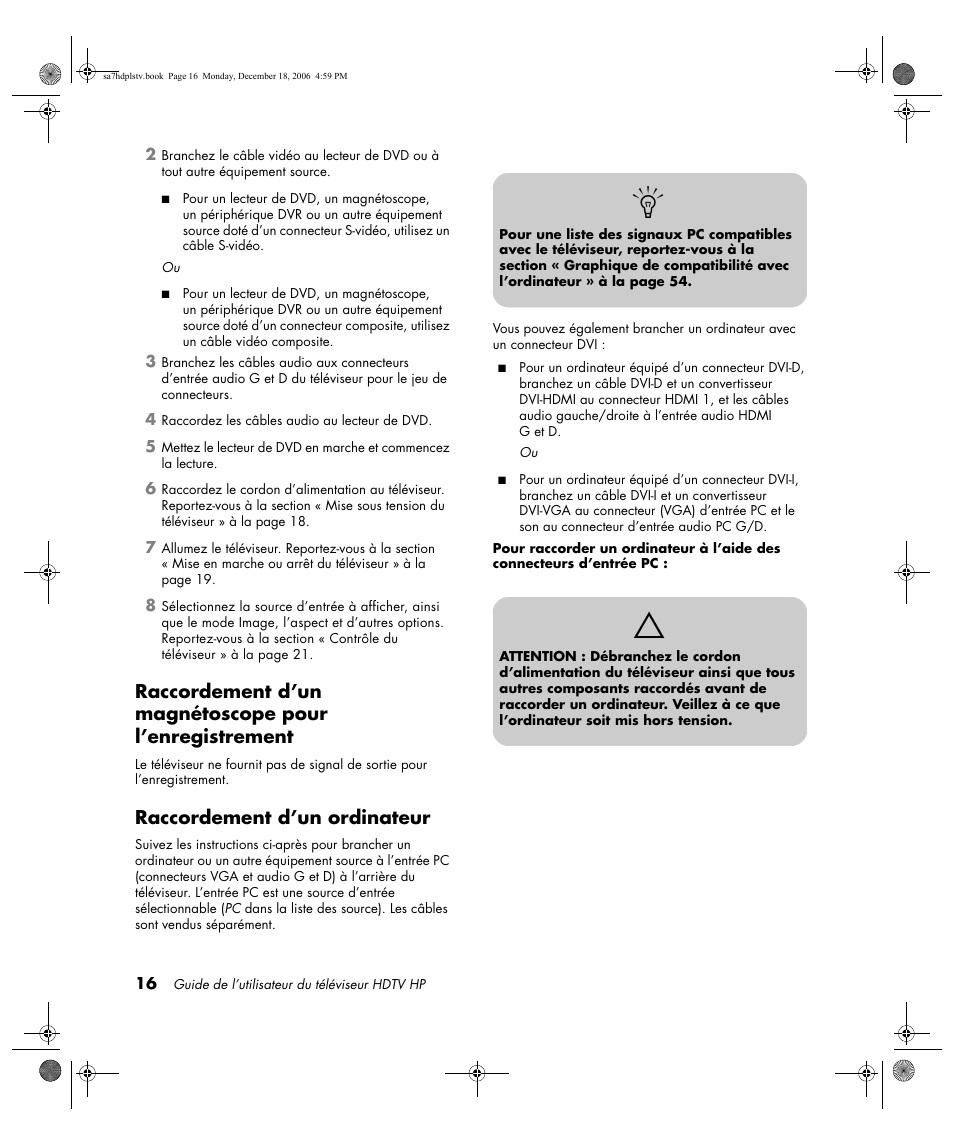 Raccordement d’un ordinateur | HP PL4272N User Manual | Page 90 / 198