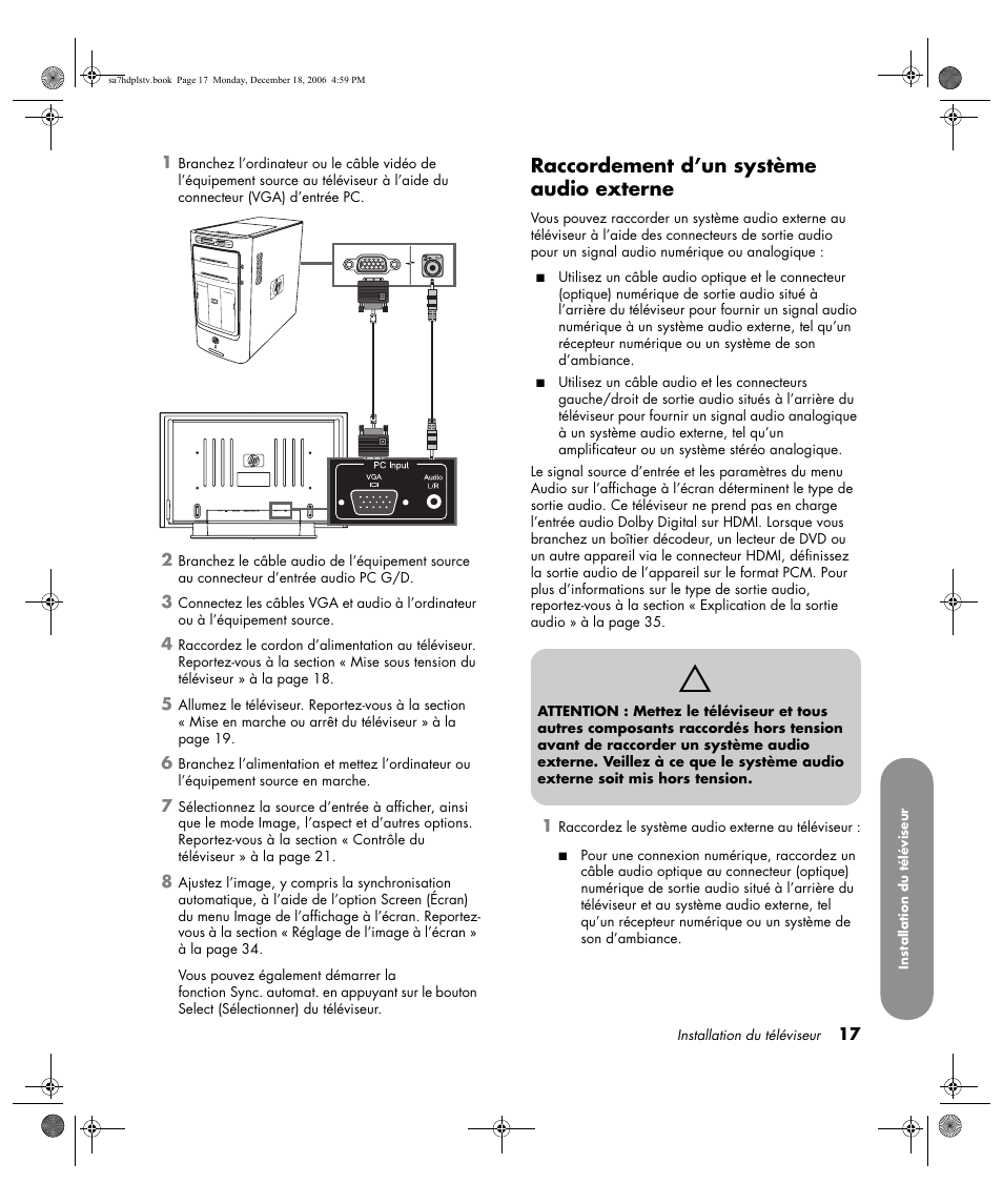 Raccordement d’un système audio externe | HP PL4272N User Manual | Page 91 / 198