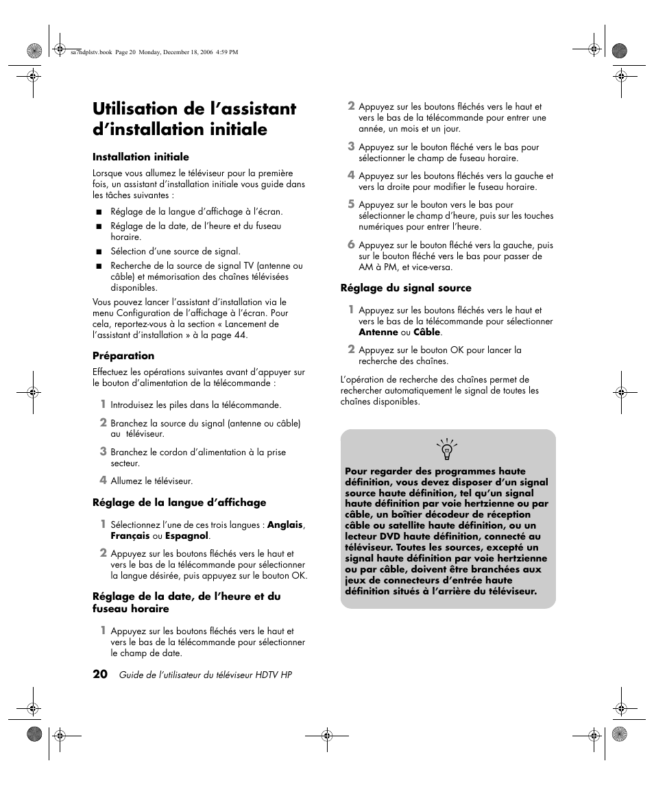 Utilisation de l’assistant d’installation initiale | HP PL4272N User Manual | Page 94 / 198