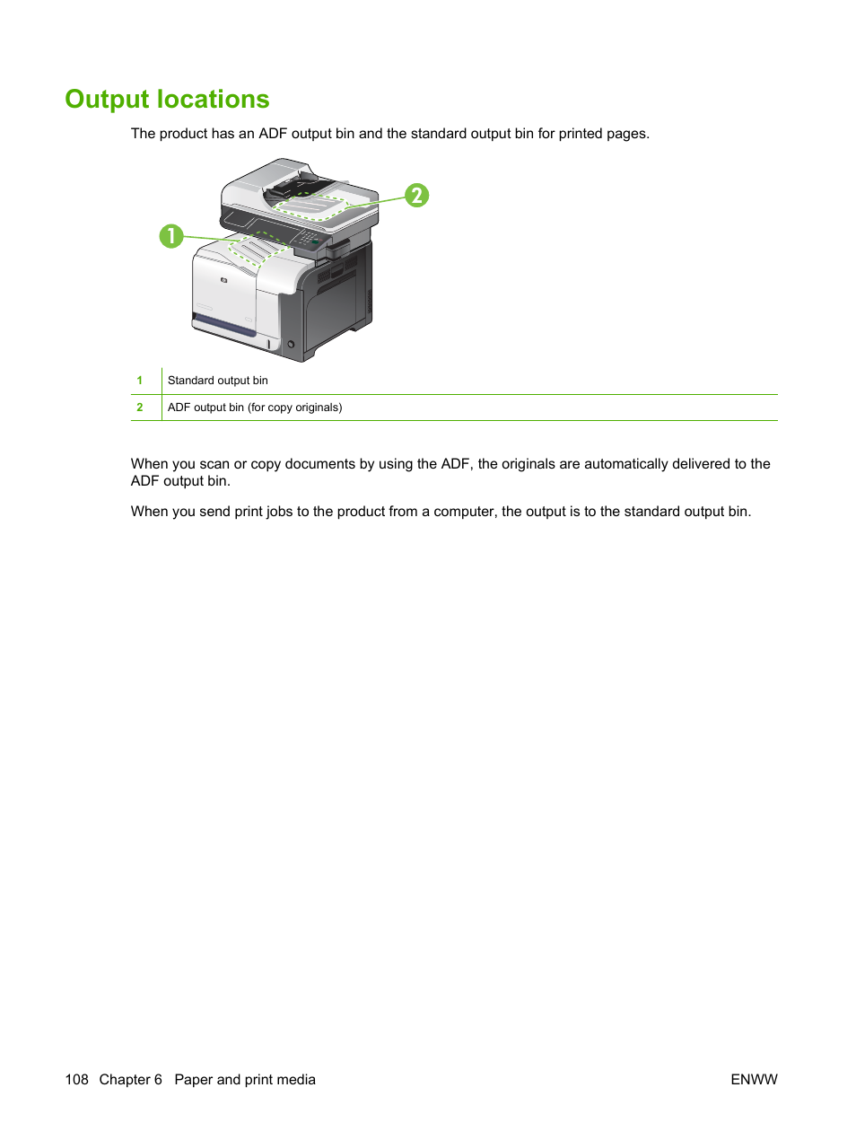 Output locations | HP CM3530 User Manual | Page 122 / 302