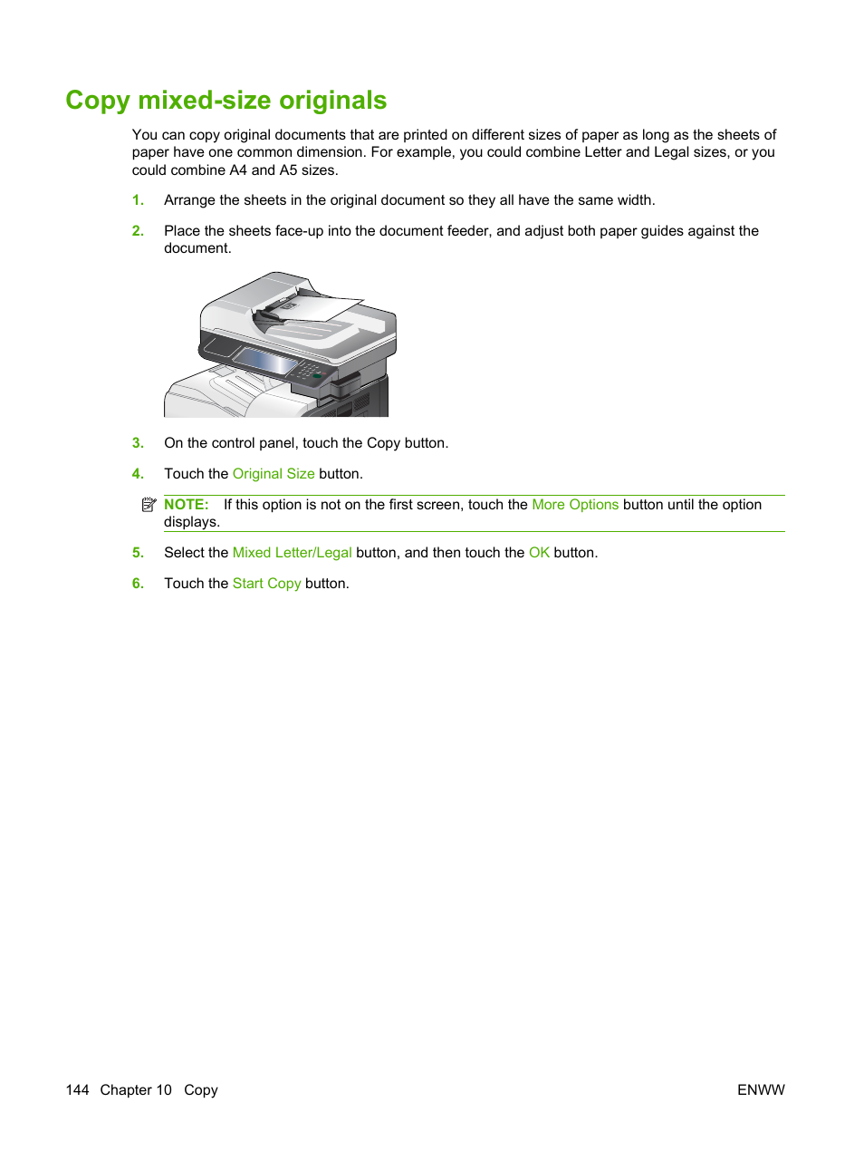 Copy mixed-size originals | HP CM3530 User Manual | Page 158 / 302