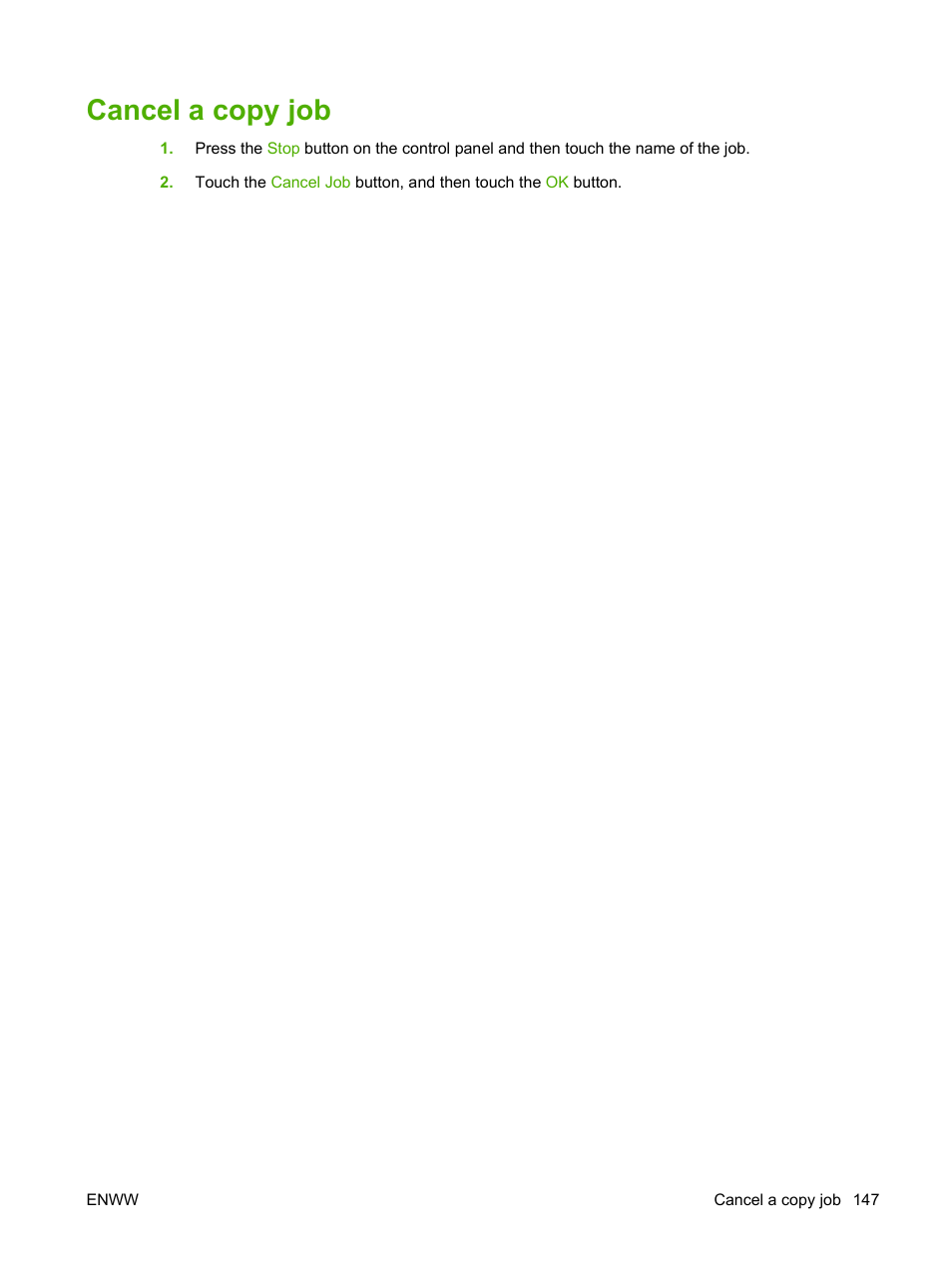 Cancel a copy job | HP CM3530 User Manual | Page 161 / 302