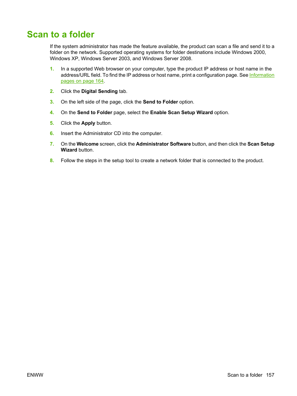 Scan to a folder | HP CM3530 User Manual | Page 171 / 302