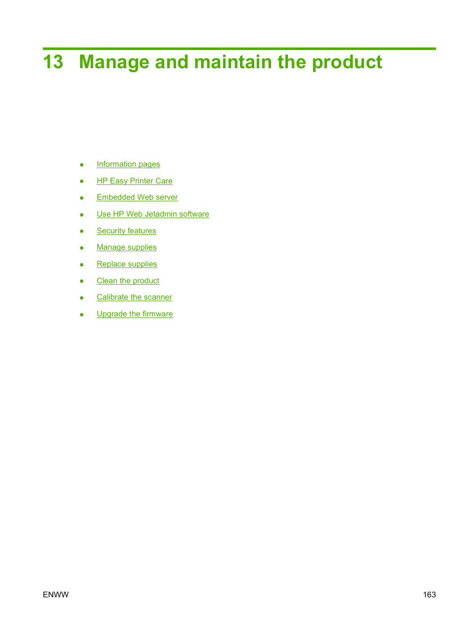 Manage and maintain the product, 13 manage and maintain the product | HP CM3530 User Manual | Page 177 / 302