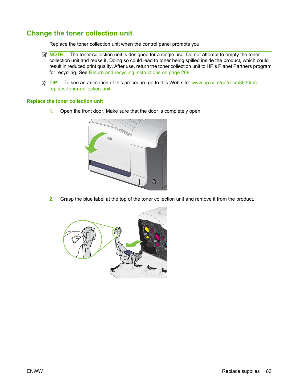 Change the toner collection unit | HP CM3530 User Manual | Page 197 / 302