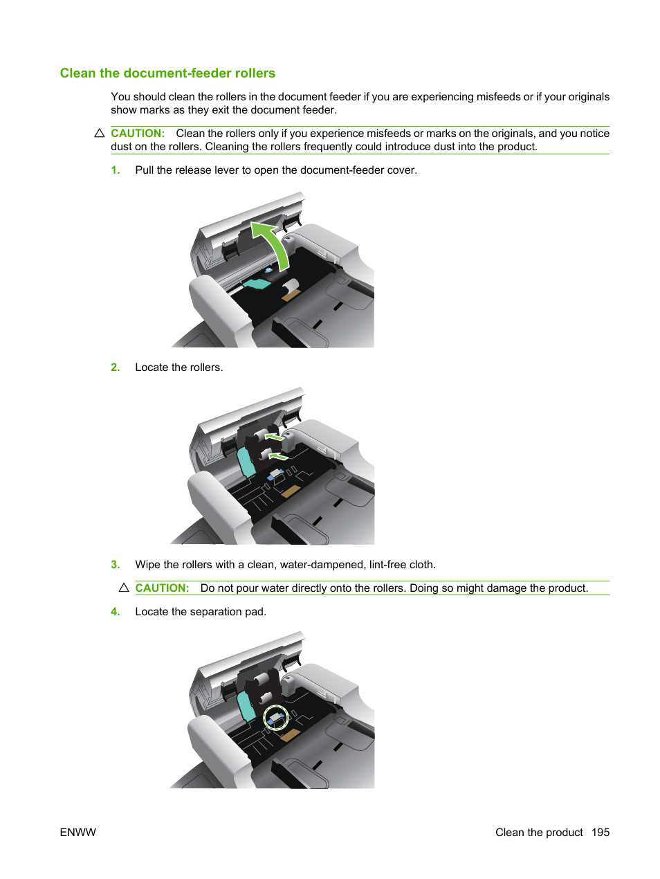Clean the document-feeder rollers | HP CM3530 User Manual | Page 209 / 302