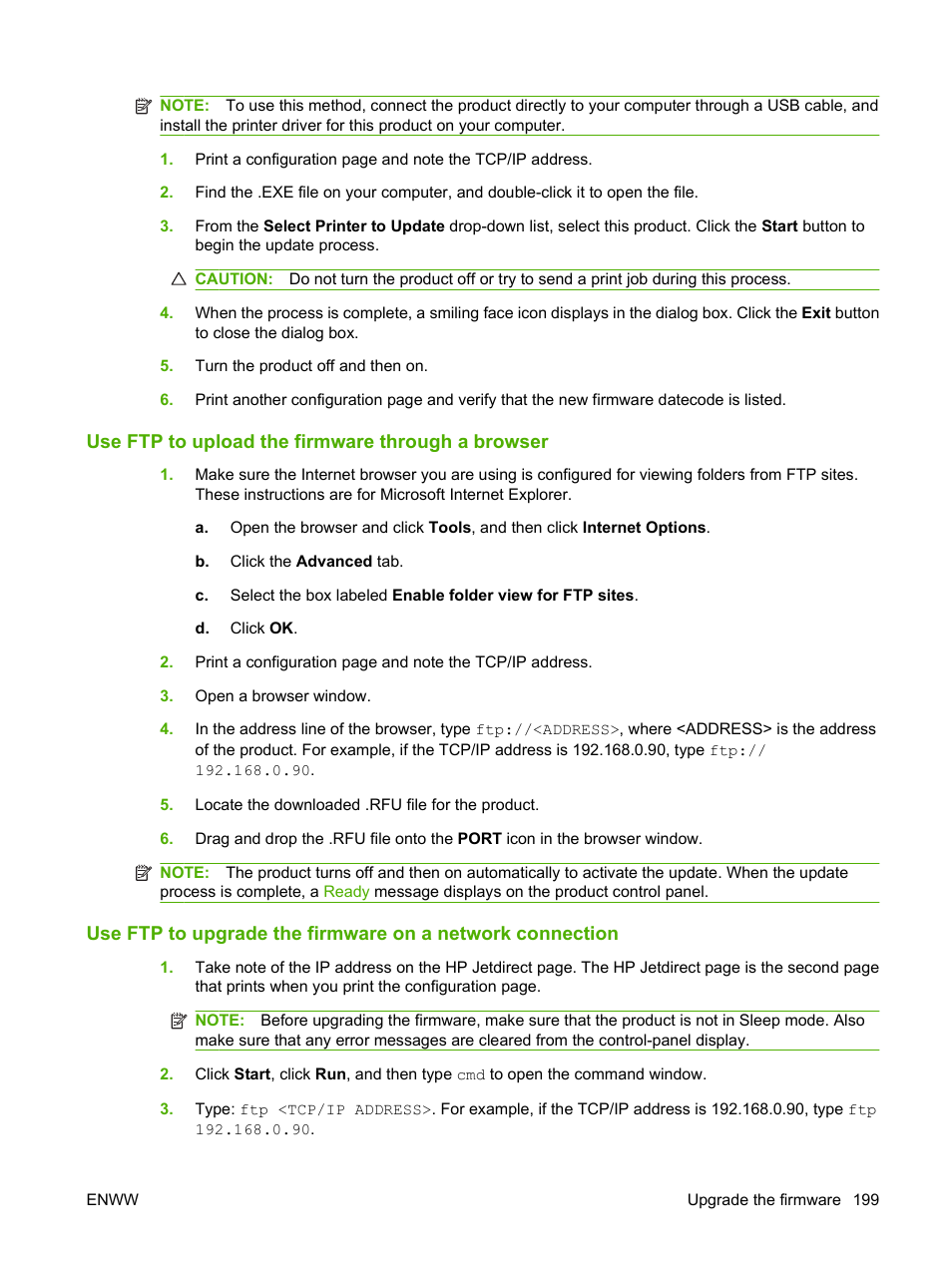 Use ftp to upload the firmware through a browser | HP CM3530 User Manual | Page 213 / 302