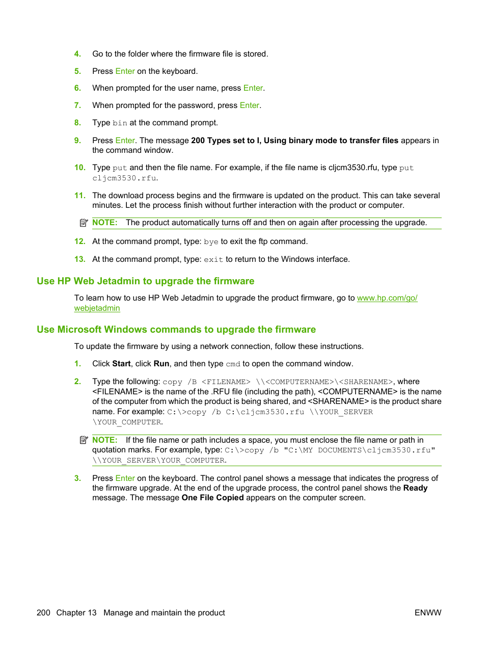 Use hp web jetadmin to upgrade the firmware | HP CM3530 User Manual | Page 214 / 302