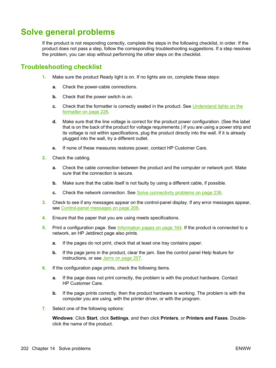 Solve general problems, Troubleshooting checklist | HP CM3530 User Manual | Page 216 / 302
