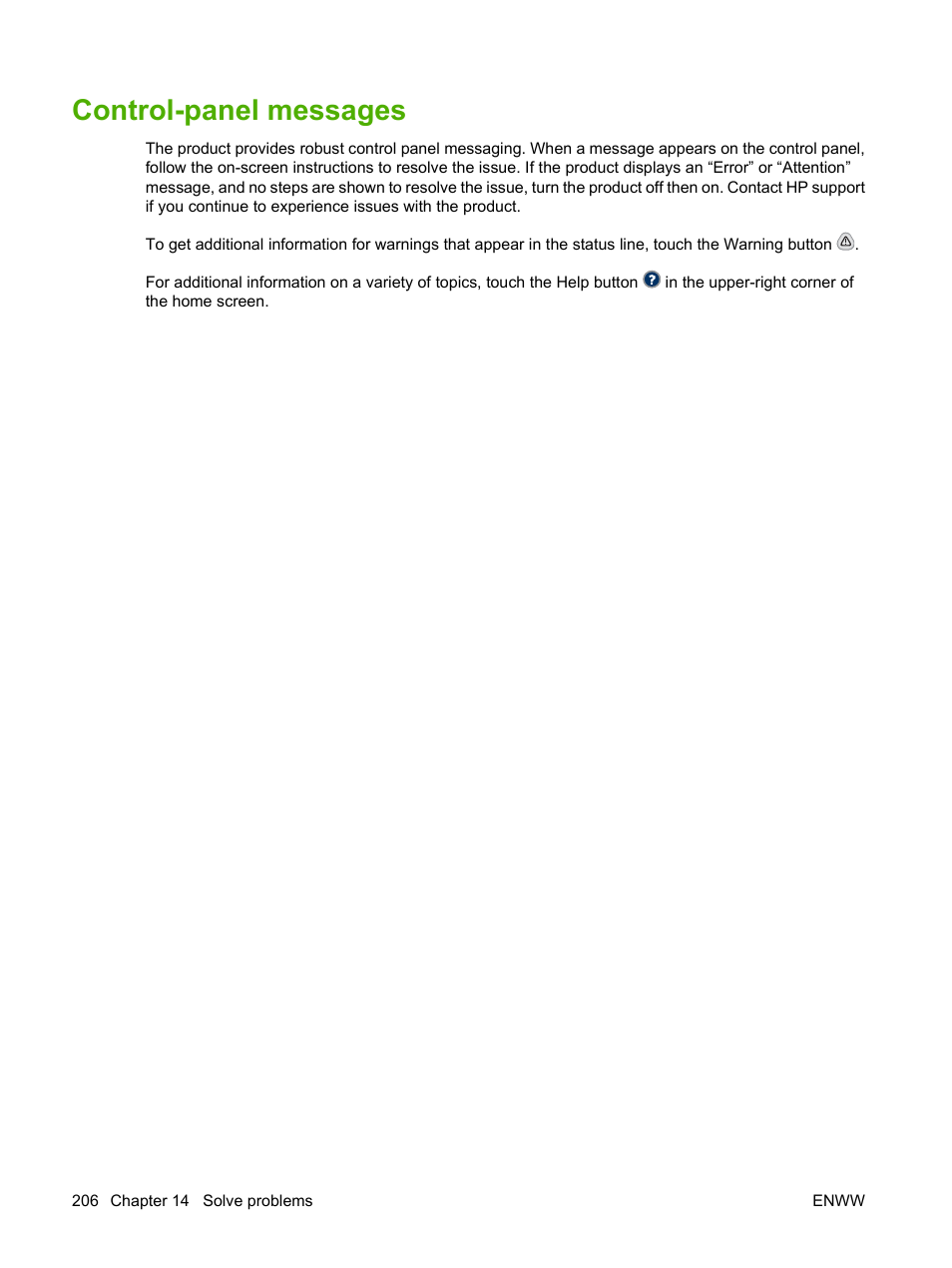 Control-panel messages | HP CM3530 User Manual | Page 220 / 302