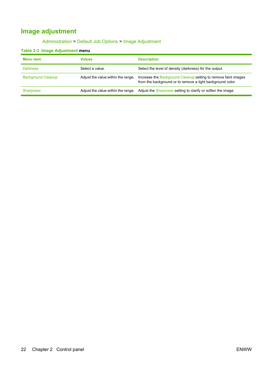 Image adjustment | HP CM3530 User Manual | Page 36 / 302