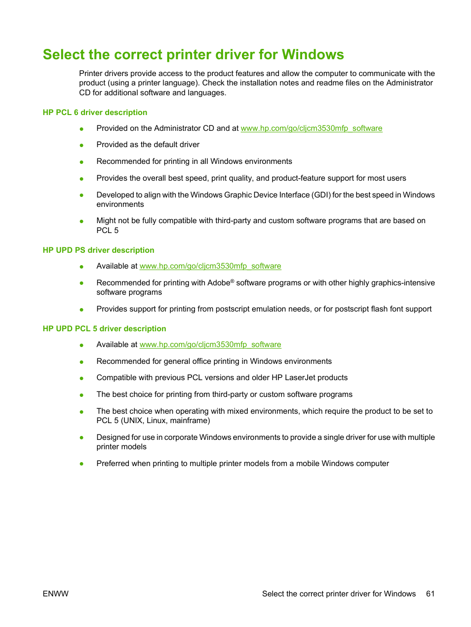 Select the correct printer driver for windows | HP CM3530 User Manual | Page 75 / 302