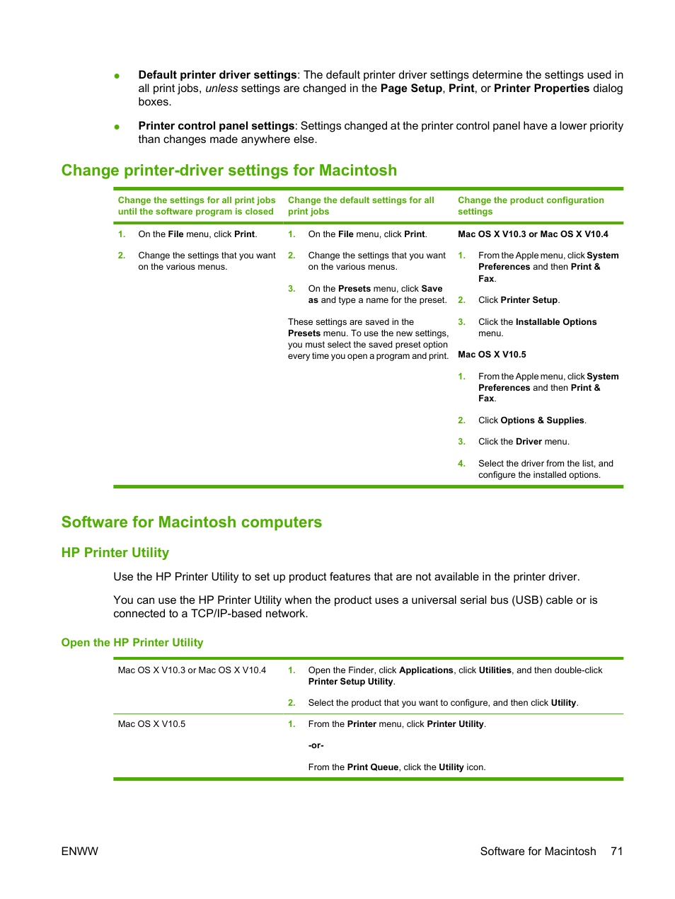 Change printer-driver settings for macintosh, Software for macintosh computers, Hp printer utility | Open the hp printer utility | HP CM3530 User Manual | Page 85 / 302