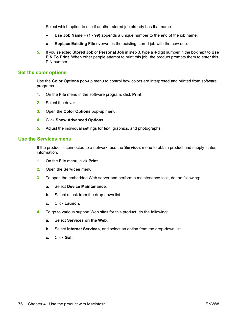 Set the color options, Use the services menu, Set the color options use the services menu | HP CM3530 User Manual | Page 90 / 302
