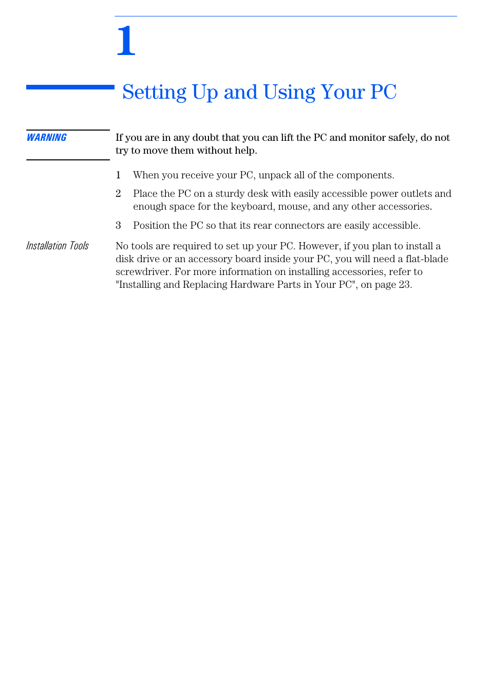 1 setting up and using your pc, Setting up and using your pc | HP VECTRA VL800 User Manual | Page 11 / 72