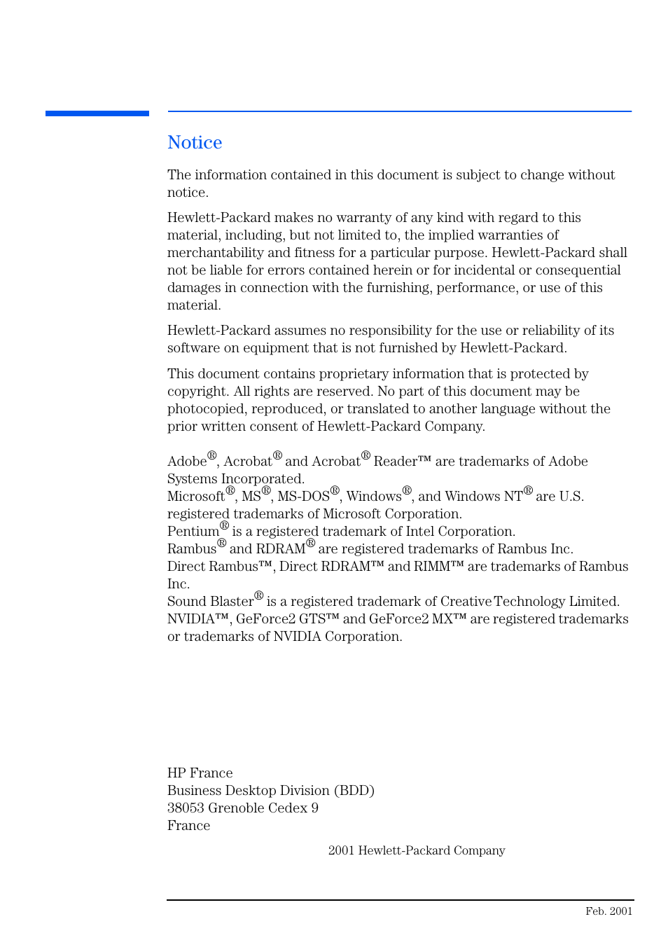 Notice | HP VECTRA VL800 User Manual | Page 2 / 72