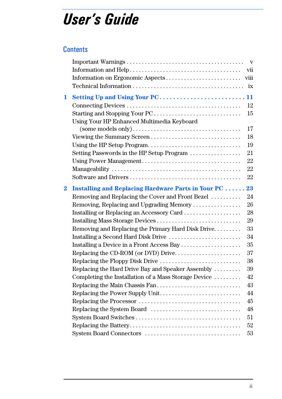 HP VECTRA VL800 User Manual | Page 3 / 72