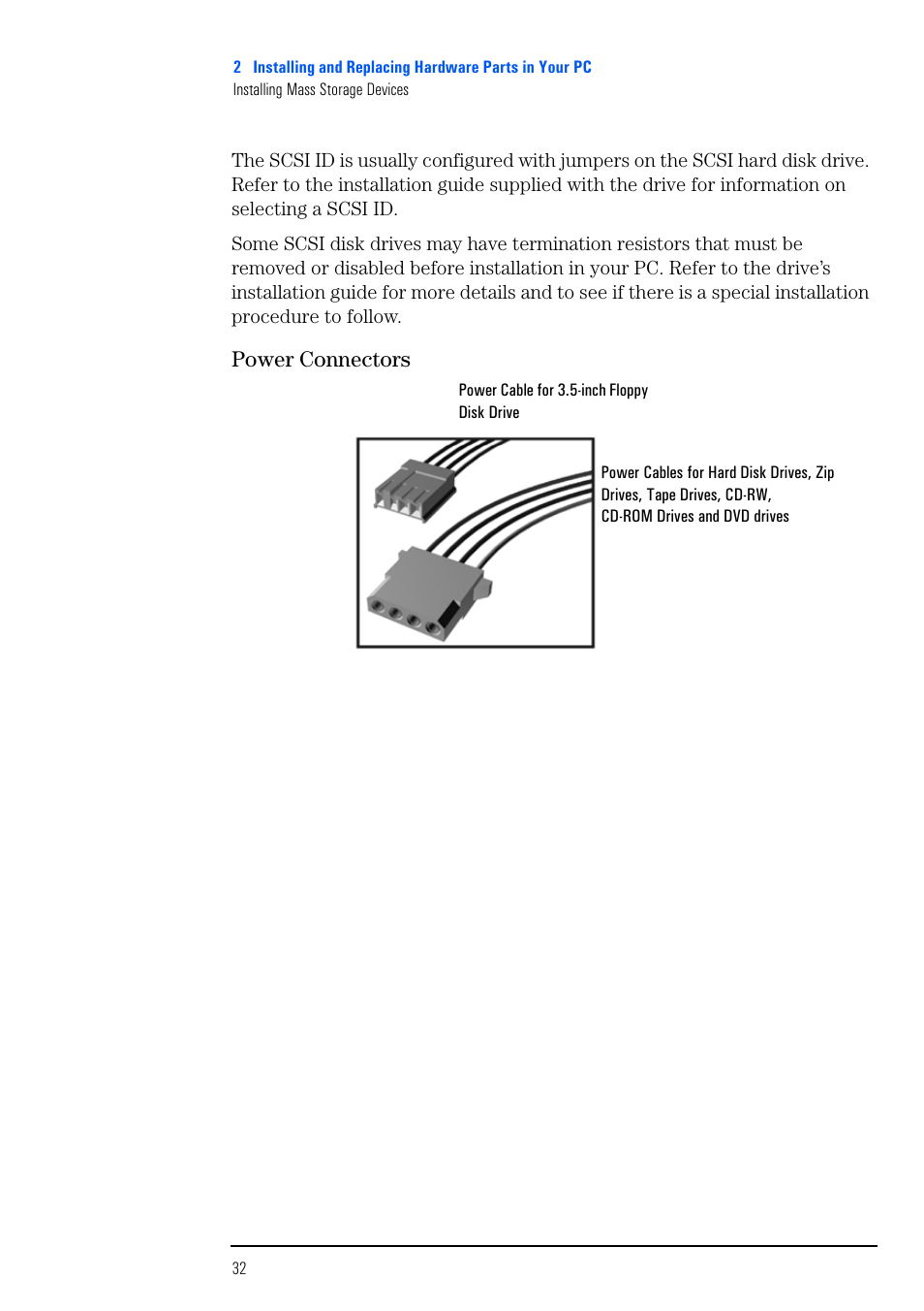 Power connectors | HP VECTRA VL800 User Manual | Page 32 / 72