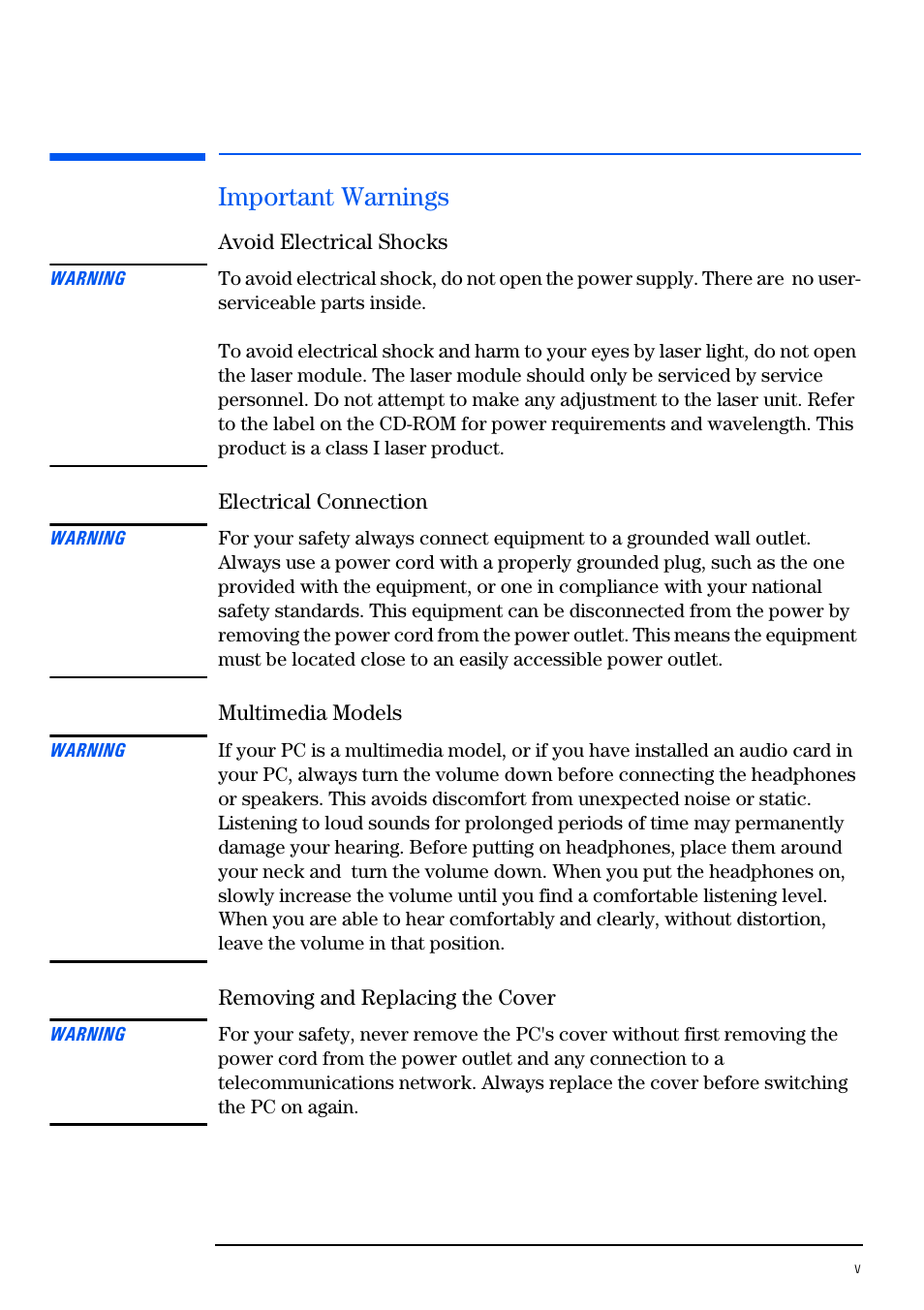 Important warnings | HP VECTRA VL800 User Manual | Page 5 / 72