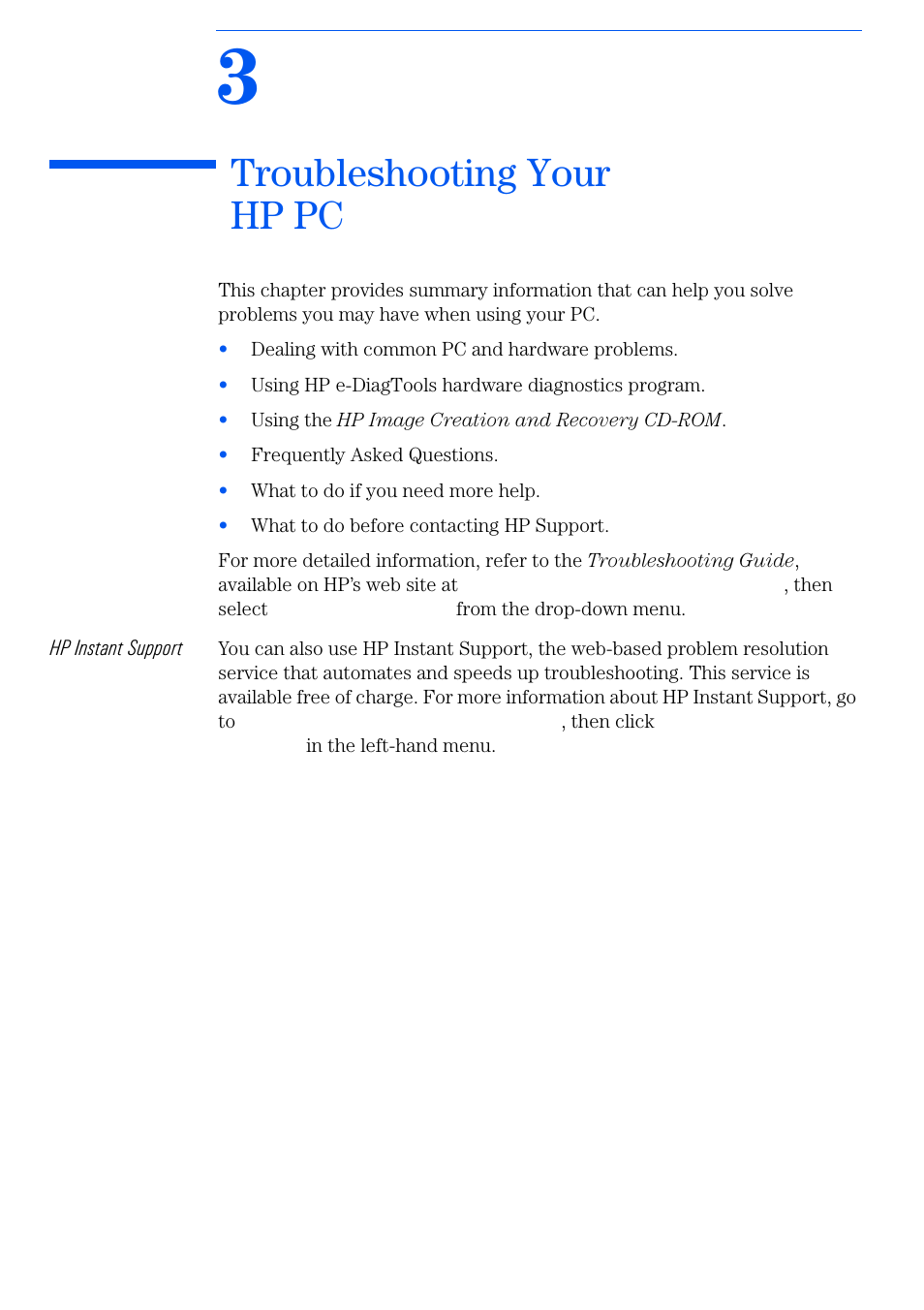 3 troubleshooting your hp pc, Troubleshooting your hp pc | HP VECTRA VL800 User Manual | Page 55 / 72