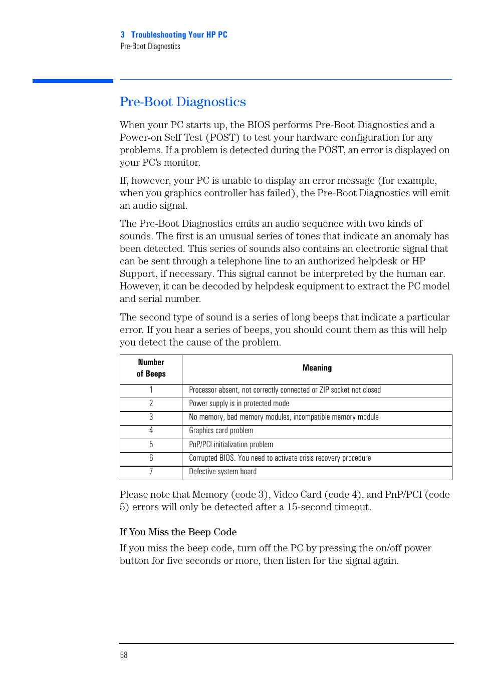 Pre-boot diagnostics | HP VECTRA VL800 User Manual | Page 58 / 72