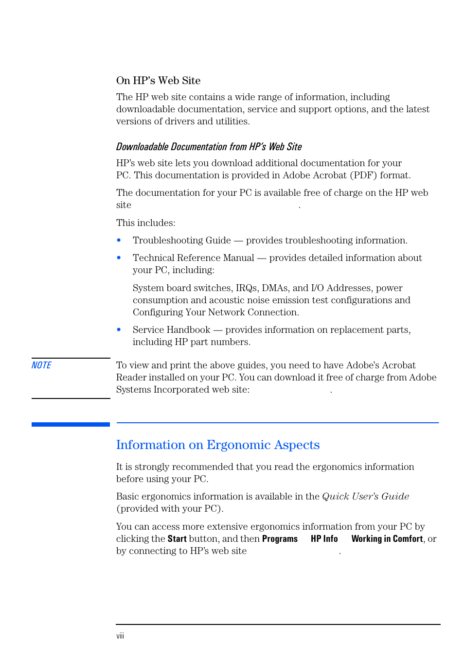 Information on ergonomic aspects | HP VECTRA VL800 User Manual | Page 8 / 72